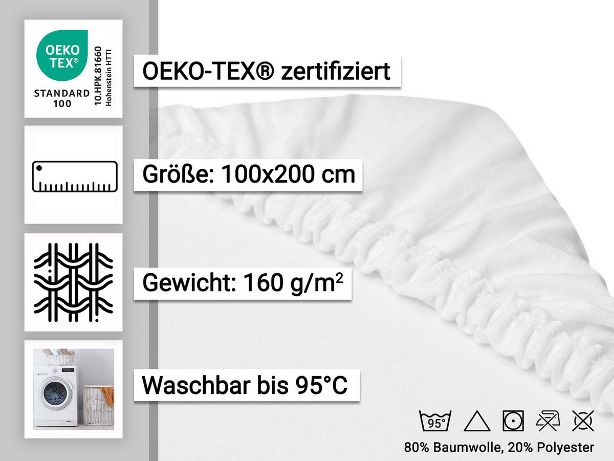 SPANNBETTLAKEN, 100x200 cm, 80% Baumwolle, 20% Polyester - Weiß, Naturmaterialien (100/200cm) - Zollner