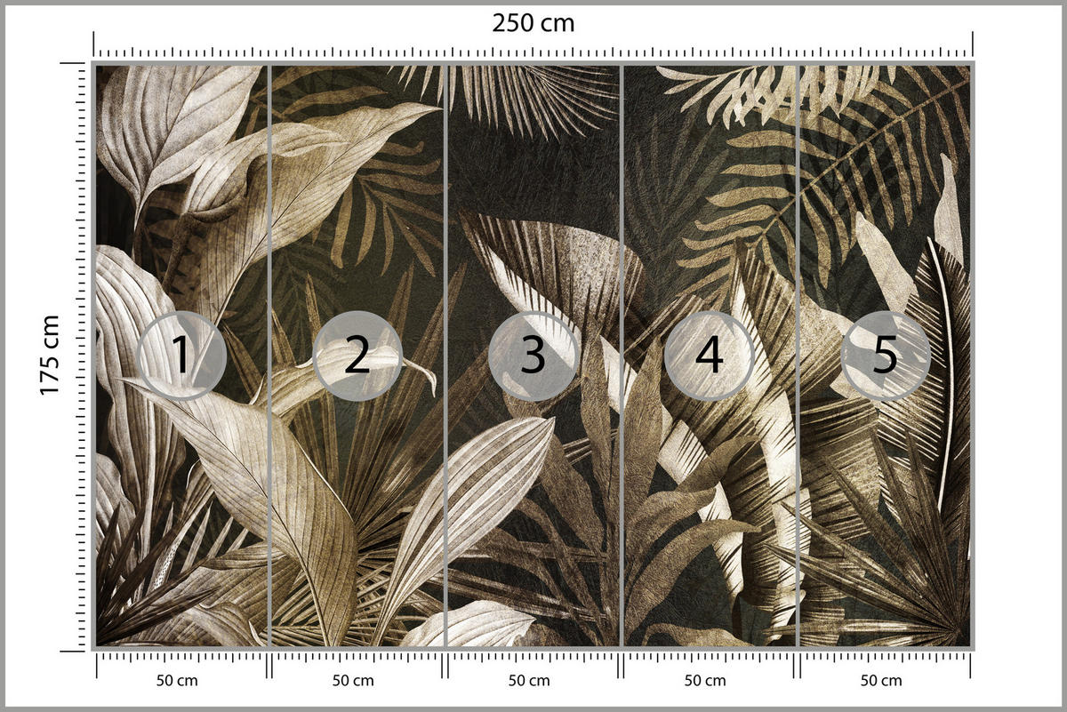 FOTOTAPETE Vintage Tropenpflanzen Blätter Exotisch Modern 250x175 - Beige/Grau, Papier (250/175cm) - Muralo