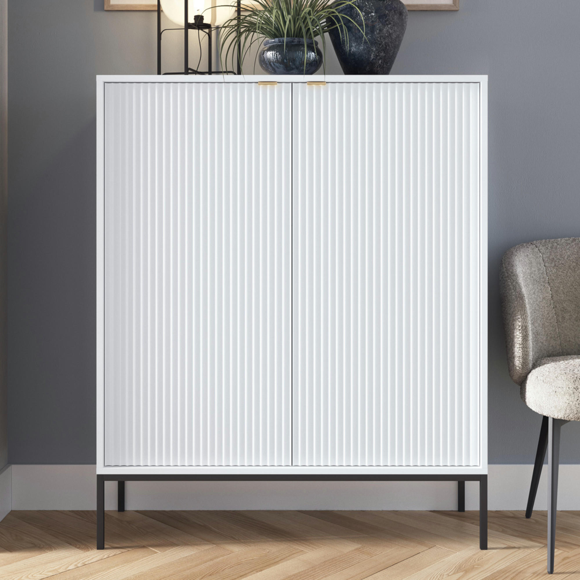 SIDEBOARD NANAIMO KOM1-2D Profilierte Fronten, Weiß - Weiß, Holzwerkstoff/Kunststoff (104/125/39cm) - Komodee