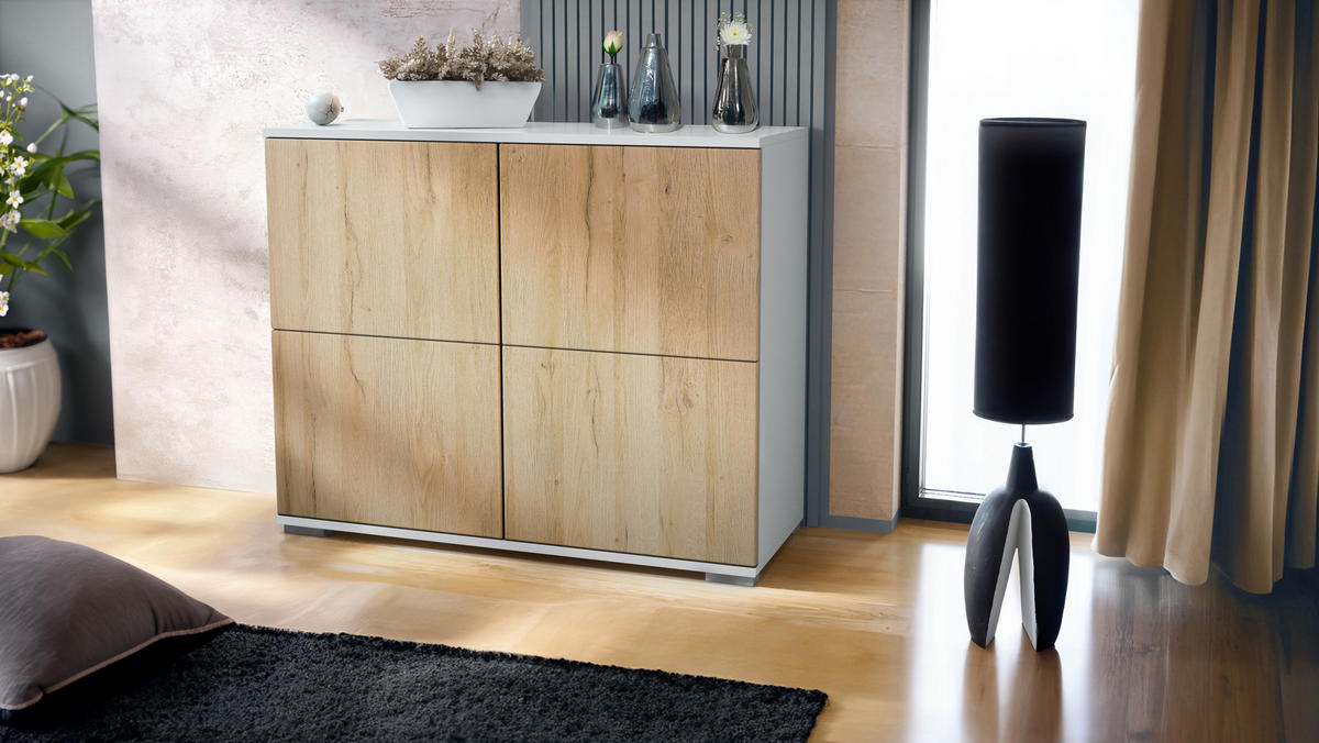 KOMMODE Rova Eiche Natur - Eichefarben, Holzwerkstoff (92.5/75.5/35cm) - Vladon