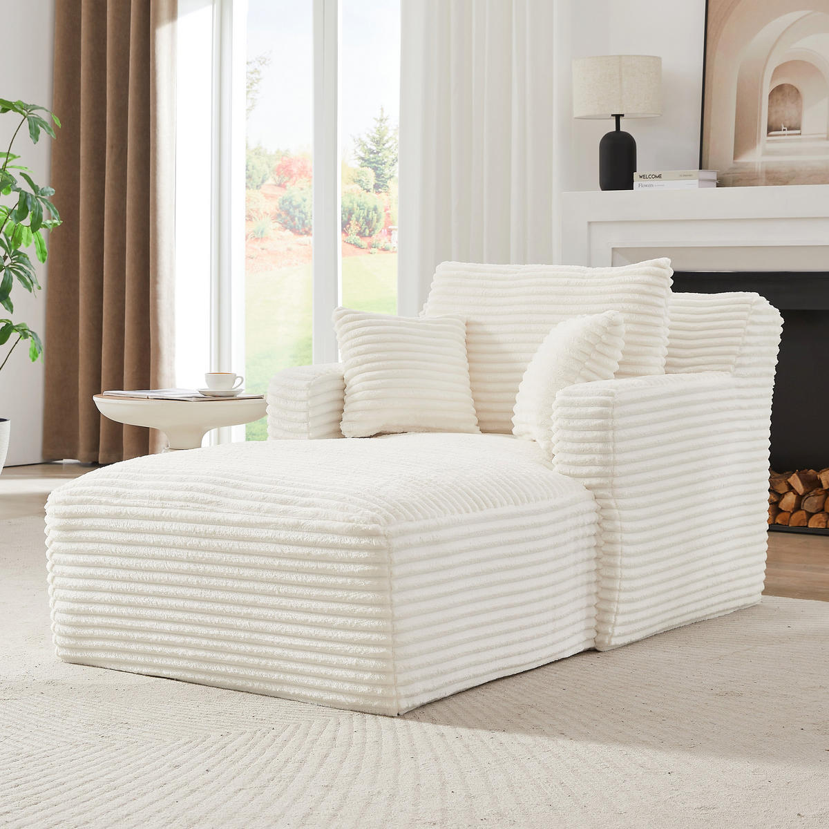 RELAXSESSEL aus Cord Modulare Chaiselongue & ohne Montage - Creme, Textil (32.99/127/32.99cm) - Urban Meuble