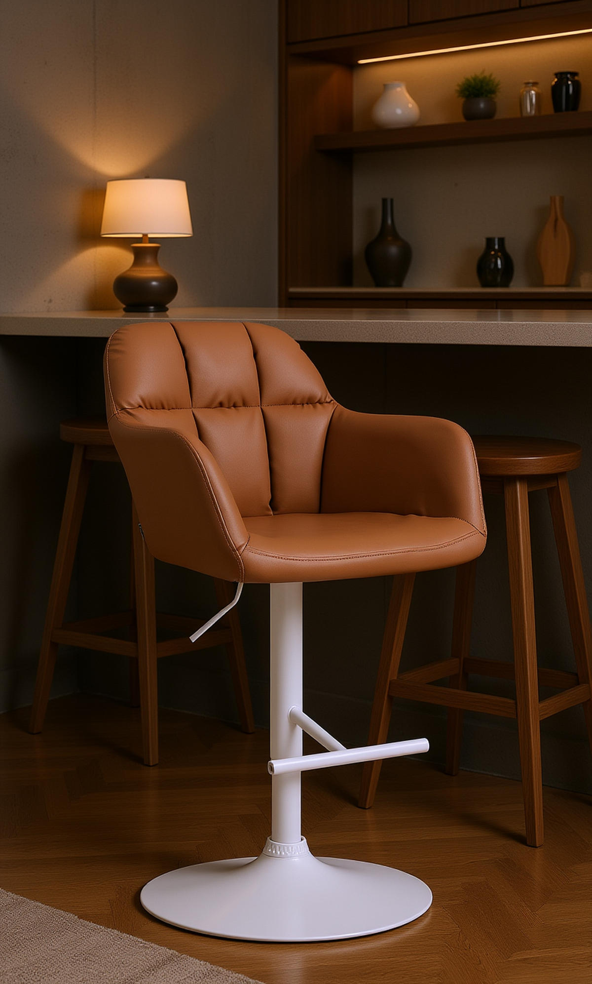 BARHOCKER Nardo Kunstleder weiß hellbraun - Braun/Weiß, Kunststoff/Metall (57/118/59cm) - TPFLiving