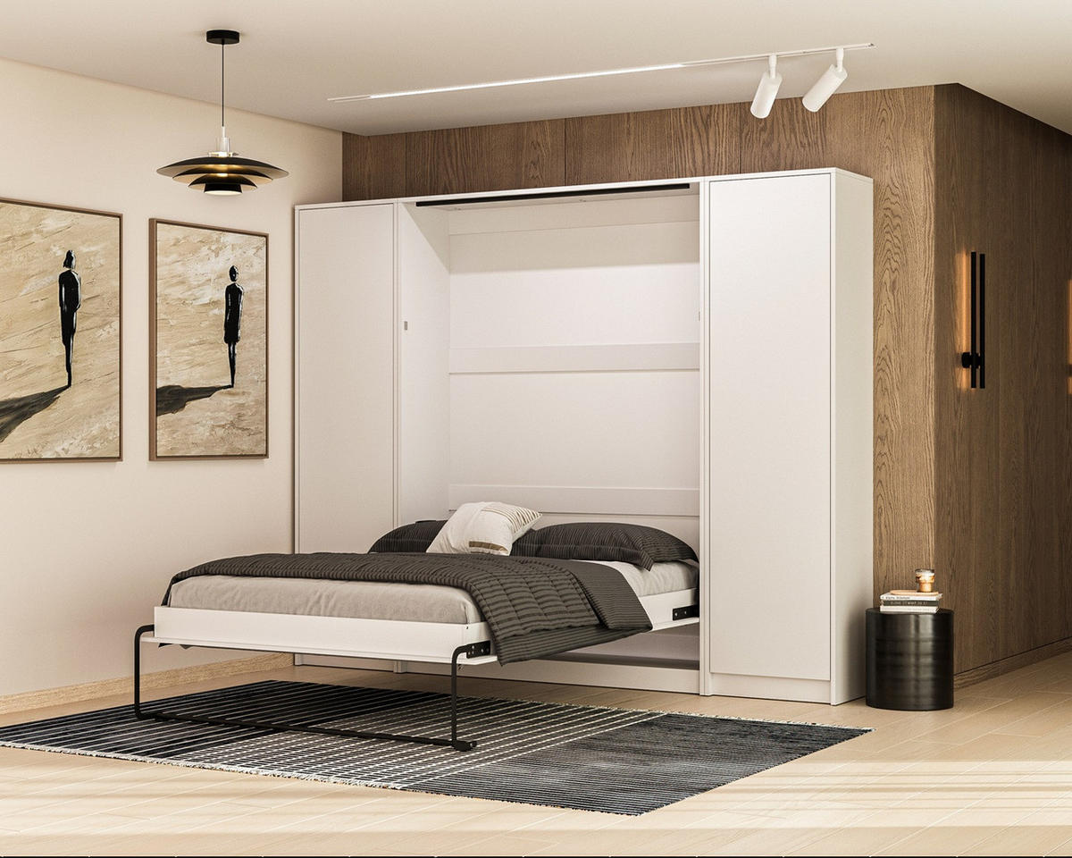 SCHRANKBETT Wandklappbett vertikal SBV 140x200 mit Gasdruckfedern - Weiß - Weiß, Holzwerkstoff (140/200cm) - QMM TraumMöbel