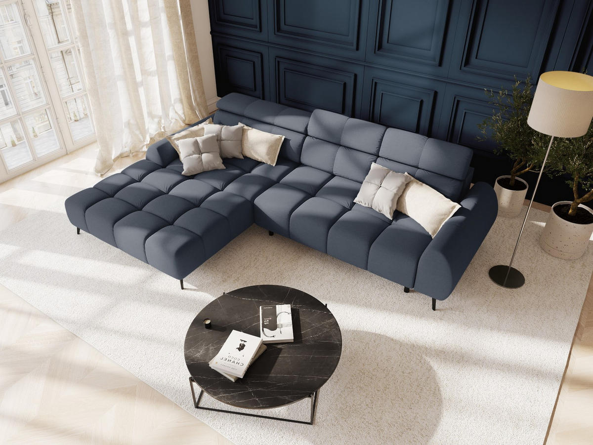 ELEKTRISCHES-ECKSOFA links Alyse aus strukturiertem Stoff dunkelblau 5 Sitzplätze - Dunkelblau, Textil (188/295cm) - Micadoni