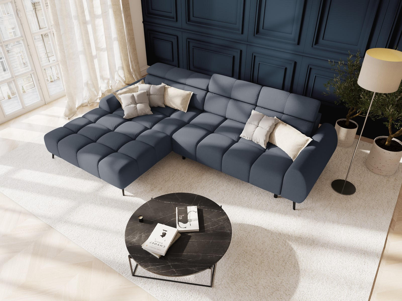 Thumbnail - Micadoni Elektrisches-Ecksofa, Dunkelblau, Textil, 5-Sitzer, L-Form, 295x188 cm, Hergestellt in Europa, Oeko-Tex®, Wohnz...