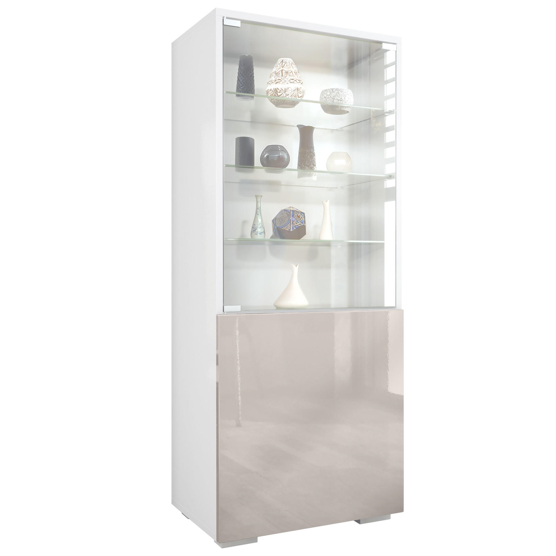 VITRINE Granada Sandgrau Hochglanz - Sandfarben, Holzwerkstoff (50/122.5/34.5cm) - Vladon
