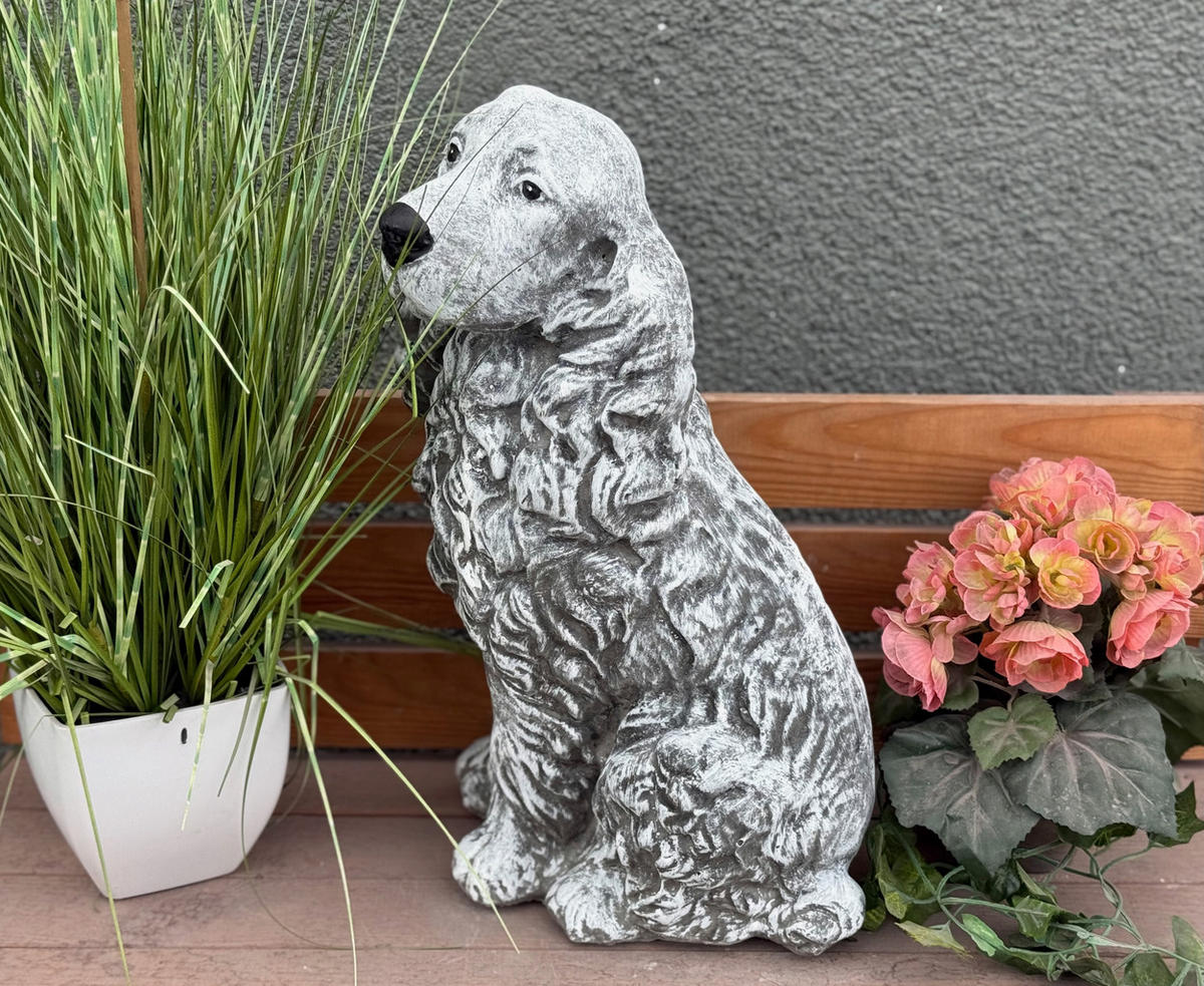STEINFIGUR Cocker Spaniel XL CockerSpaniel, frostfest - Grau, Stein (25/43/16cm) - stoneandstyle