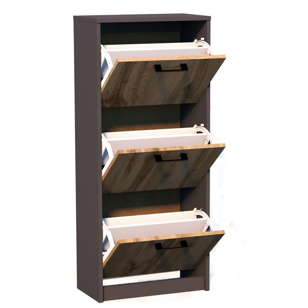 SCHUHSCHRANK mit 3 Fächern in Graphit-Eiche - Eichefarben/Graphitfarben, Holzwerkstoff (50/116/28cm) - Home Collective