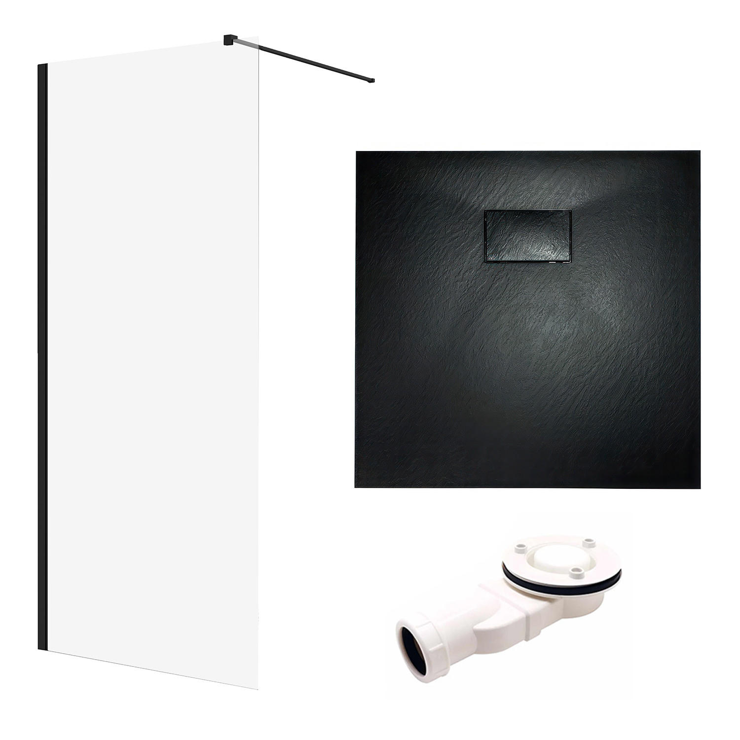 DUSCHSET Ketil Vidar Schwarz/Transparent, 2-teilig, 90/90/198,2 cm - Schwarz, Glas (90/198.2cm) - bad land