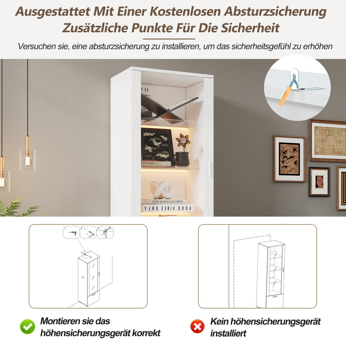 VITRINE LED Hochglanz Acryl 160cm 3 Böden Weiß - Weiß, Holzwerkstoff (50/160/40cm) - FLIEKS