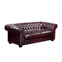 CHESTERFIELD Ledersofa 3-Sitzer - Büffelleder - Rotbraun - BRENTON - Bordeaux, Leder (96/73/201cm) - Vente-Unique