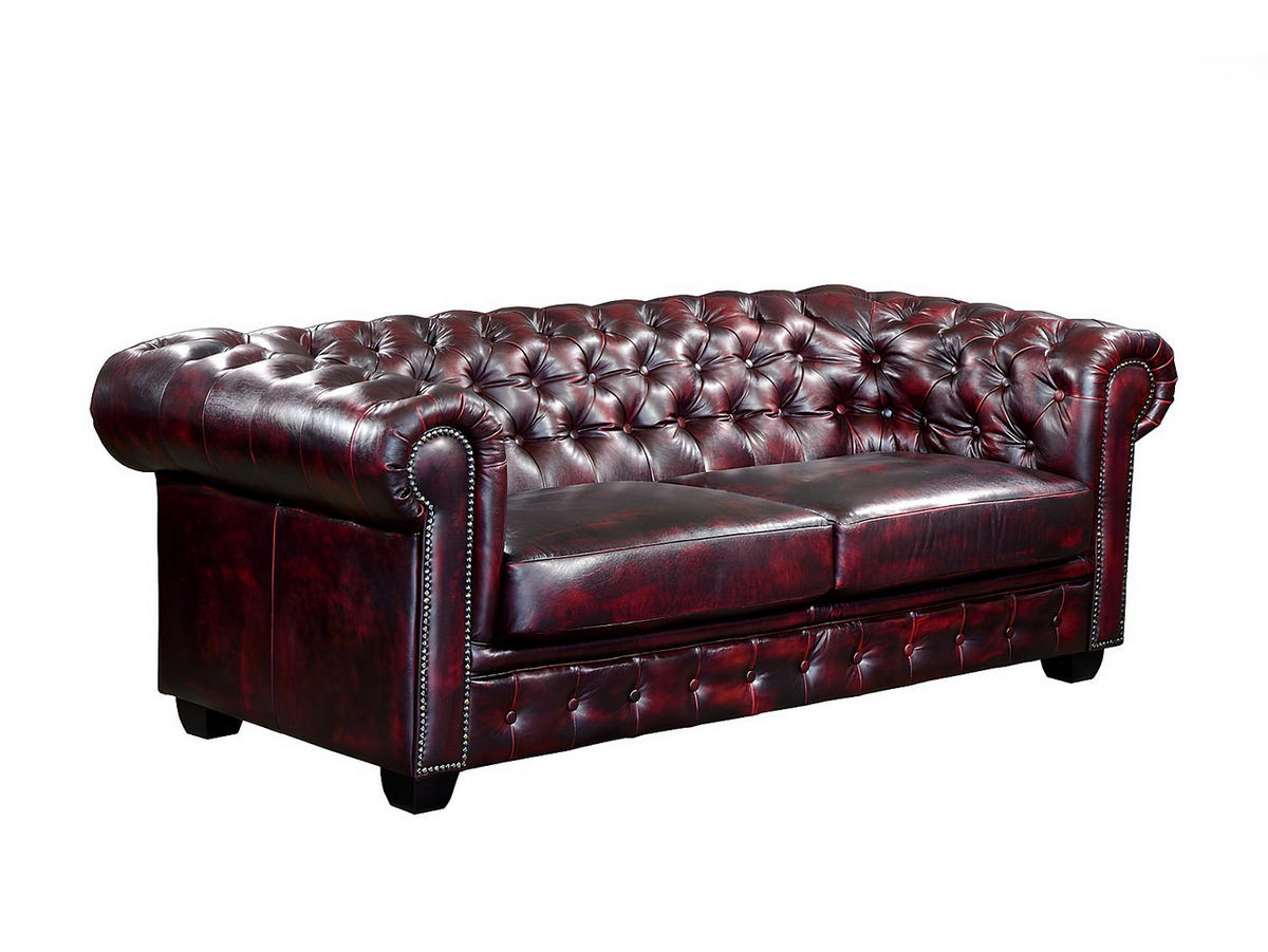 CHESTERFIELD Ledersofa 3-Sitzer - Büffelleder - Rotbraun - BRENTON - Bordeaux, Leder (96/73/201cm) - Vente-Unique