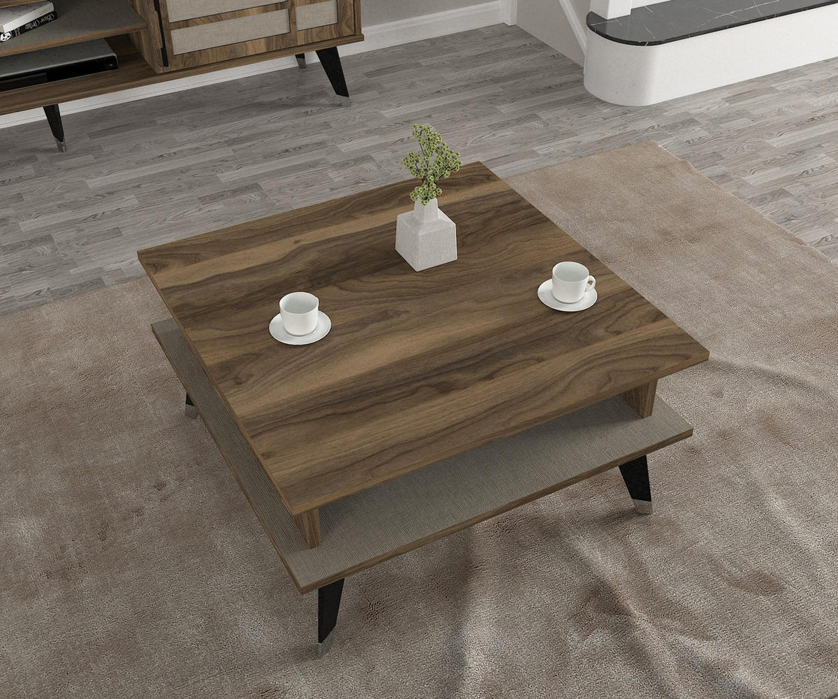COUCHTISCH Logan Walnuss Grau - Walnussfarben/Schwarz, Holzwerkstoff/Kunststoff (72/72/38cm) - moebel17