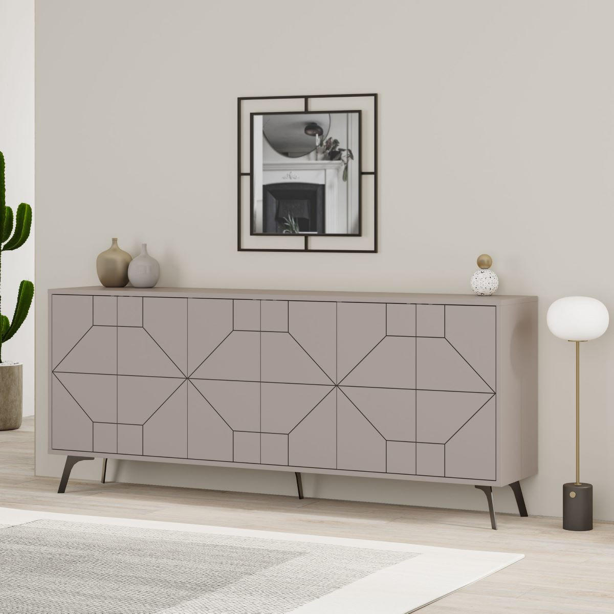 SIDEBOARD mit 6 dekorierten Türen L184 cm - Dune - Taupe, Holzwerkstoff (35/77.4/184cm) - Calicosy