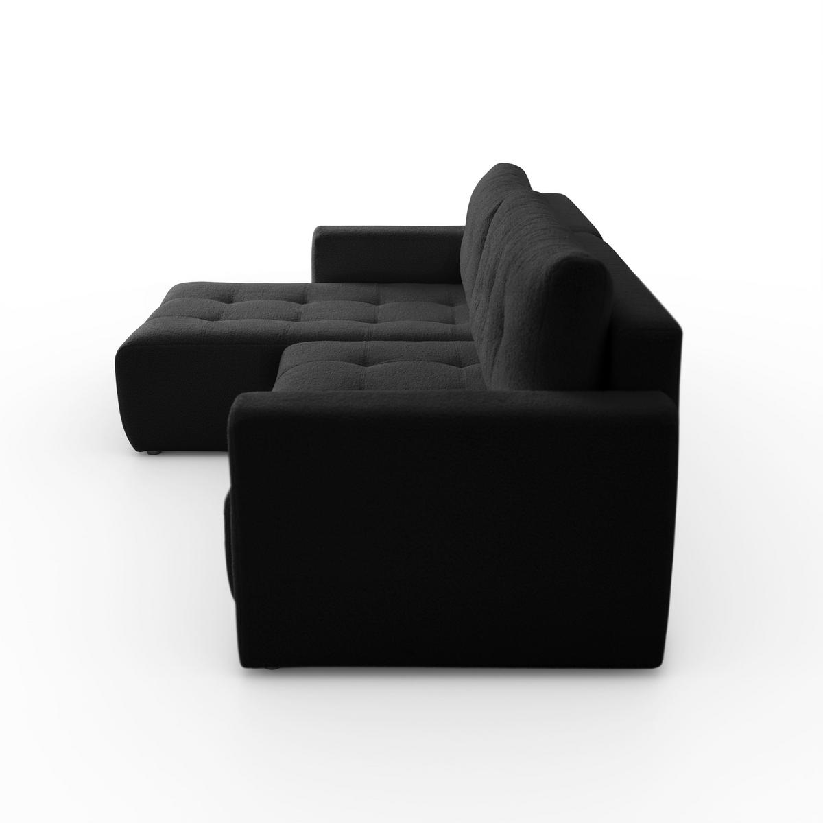 ECKSOFA Viola in L-Form, schwarz, Lammfelloptik, 261 x 143 cm mit Schlaffunktion und Bettkasten - Schwarz, Textil (261/143cm) - Margaret Hadas24
