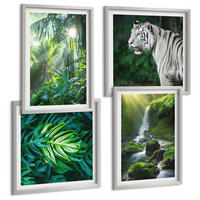 BILDER SET 4er Set - 50x50 cm & 40x60 cm Silberner Rahmen - Dschungel-Weißtiger-Wasserfall - Silberfarben, Kunststoff (50/50cm) - TULUP