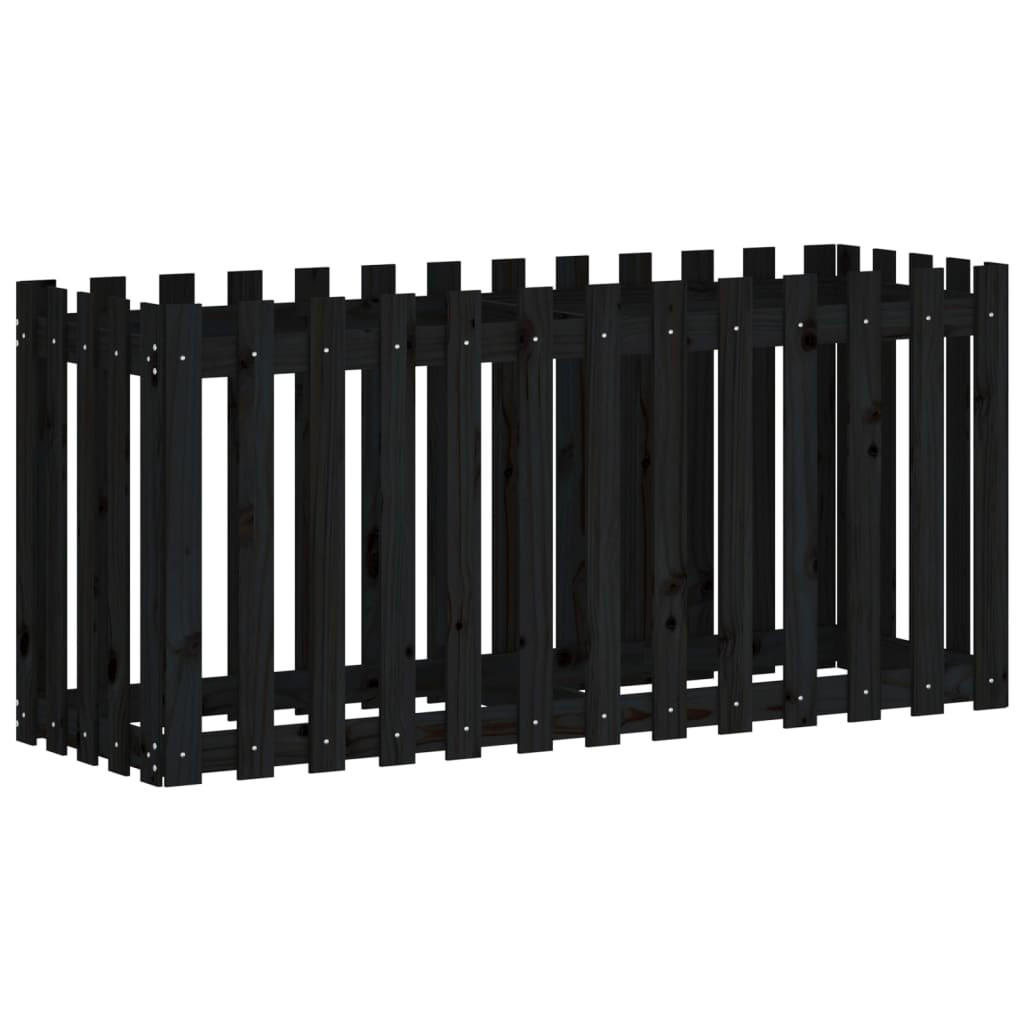 HOCHBEET Latten-Design Schwarz 150x50x70 cm Massivholz Kiefer - Schwarz, Holz (150/70/50cm) - furnicato