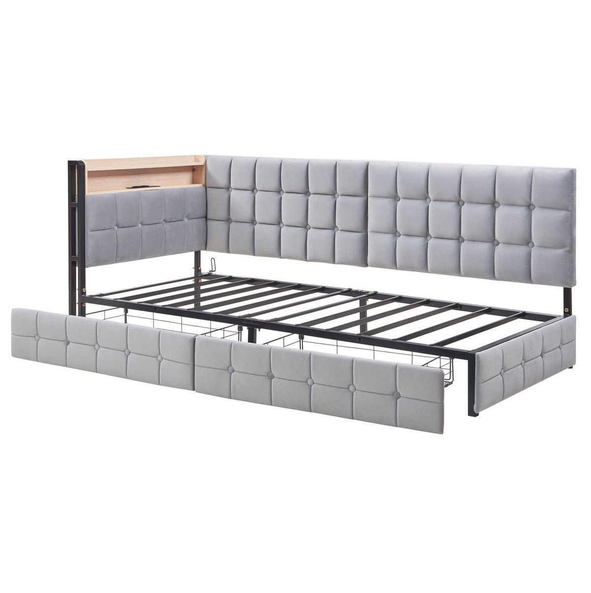 SCHLAFSOFA 90/200 cm gepolstert mit 2 Schubladen, LED-Beleuchtung, USB- und Typ-C-Anschluss, Grau - Grau, Textil (99/83.5/208.5cm) - Redom