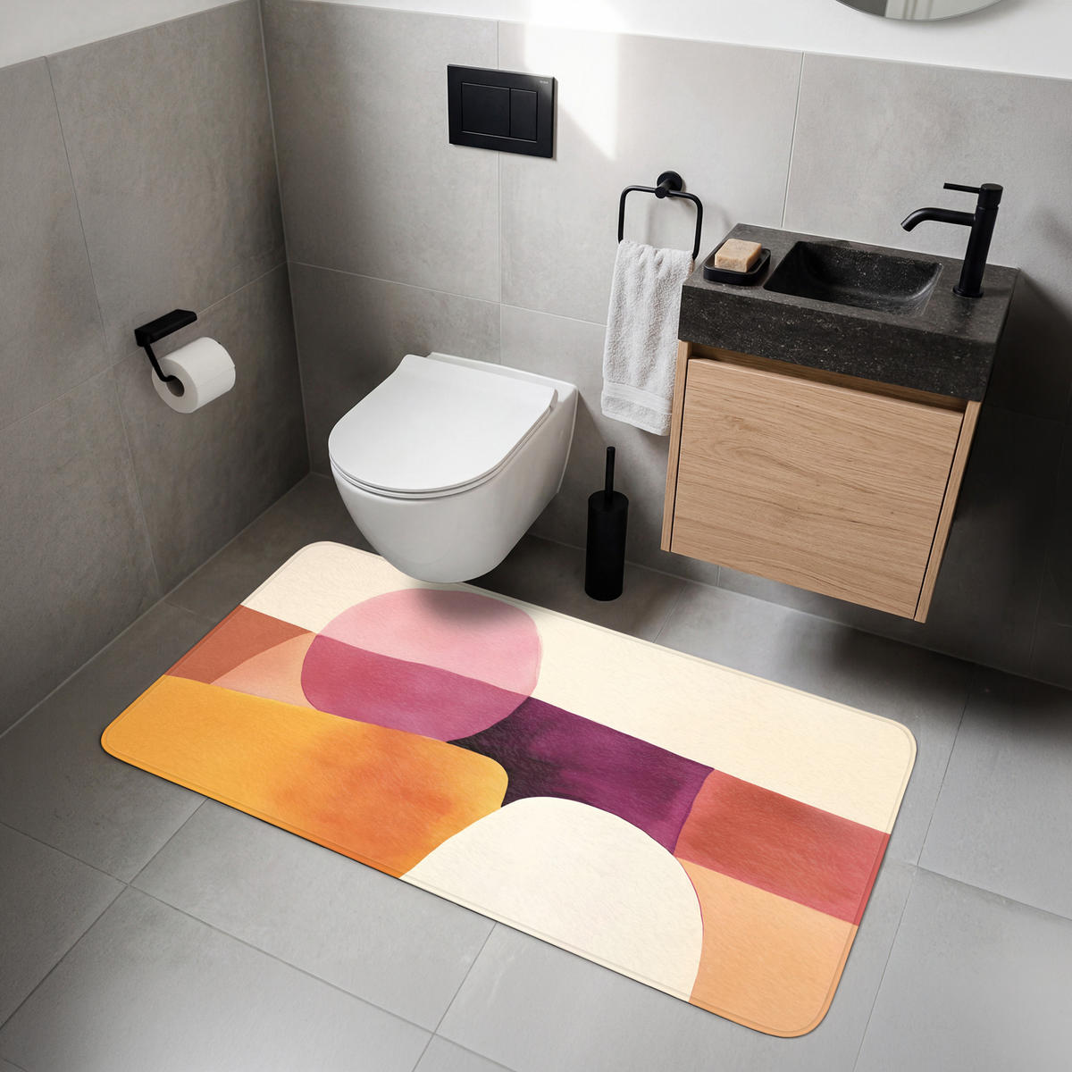 WC PŘEDLOŽKA Tvary - abstraktní - barevné 120x60 cm - terakotová, textil/plast (120/1cm) - OnlyWow