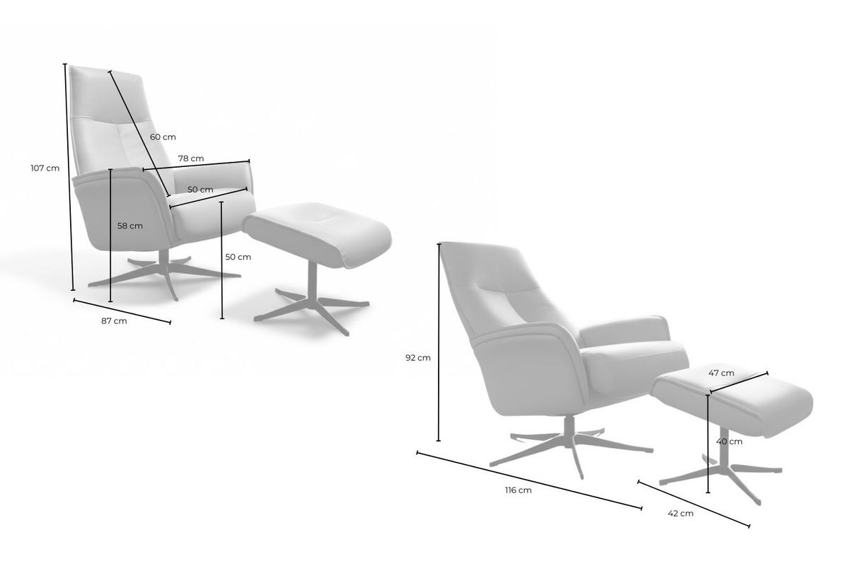 RELAXSESSEL-SET JOSIANE Anthrazit Lederfaserstoff Relaxfunktion - Anthrazit/Schwarz, Leder/Metall (78/107/87cm) - KAWOLA
