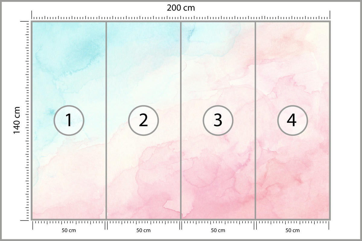 FOTOTAPETE für Kinderzimmer Pastell Ombre Aquarell Gradient 200x140 - Rosa, Papier (200/140cm) - Muralo