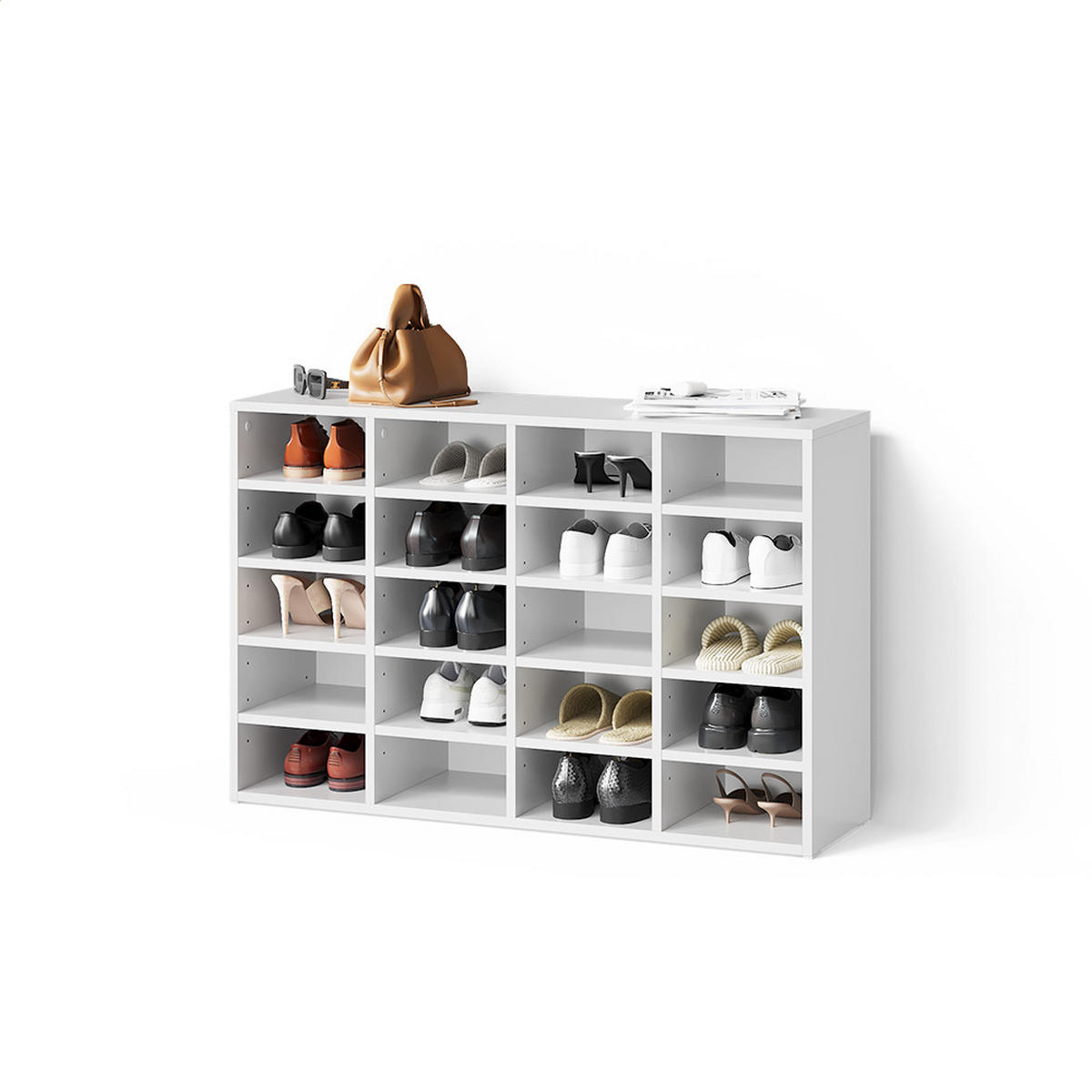 SCHUHSCHRANK Liguria Weiß 20 Fächer - Weiß, Holzwerkstoff (104/65.5/33cm) - Livinity®