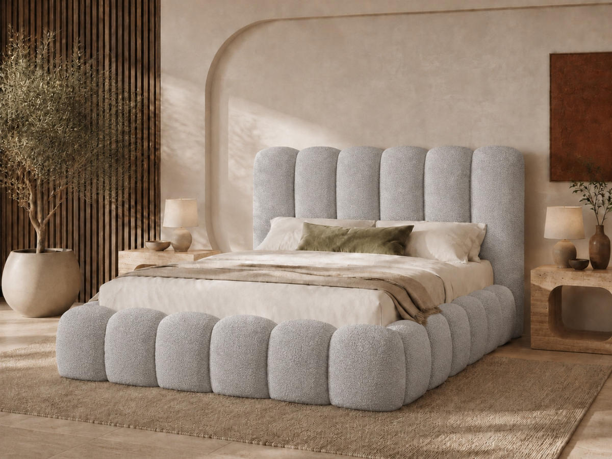POLSTERBETT MELLOW 120x200 cm in Grau, gepolstertes Kopfteil, Lattenrost, Bettkasten, Bouclé-Stoff - Grau, Holz/Textil (120/200cm) - EMLAR Home