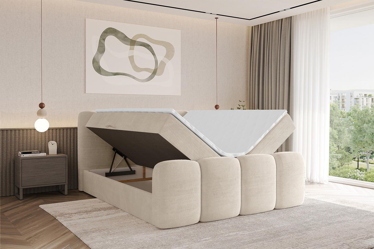 BOXBETT mit Matratze H4 und Lattenrost - NINA-Z - 200x200 cm Poso - Beige - Ecru, Holzwerkstoff (200/200cm)