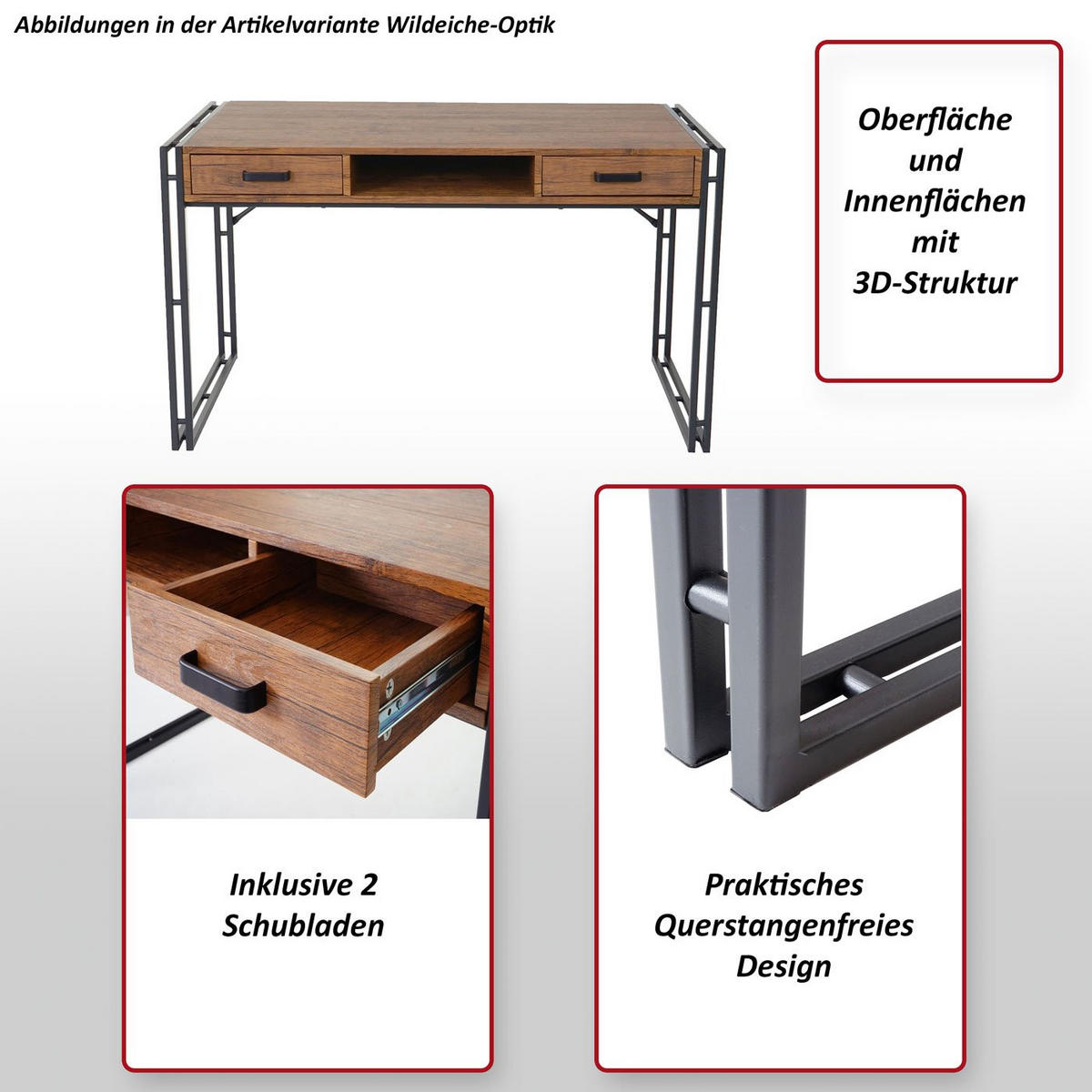 SCHREIBTISCH rechteckig Wildeiche Dekor - Wildeiche, Holzwerkstoff (70/122/75cm) - MCW