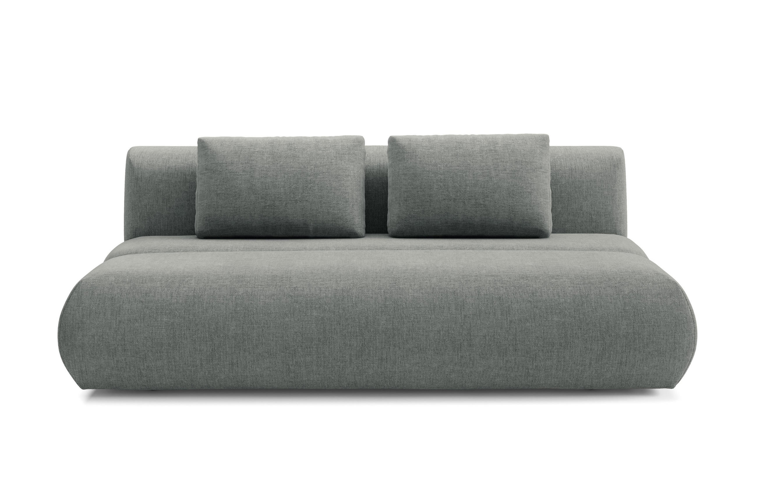 BETTSOFA ATOMO Grau Chenille-Stoff mit Schlaffunktion - Grau, Holz (217/82/134cm) - MASSENO
