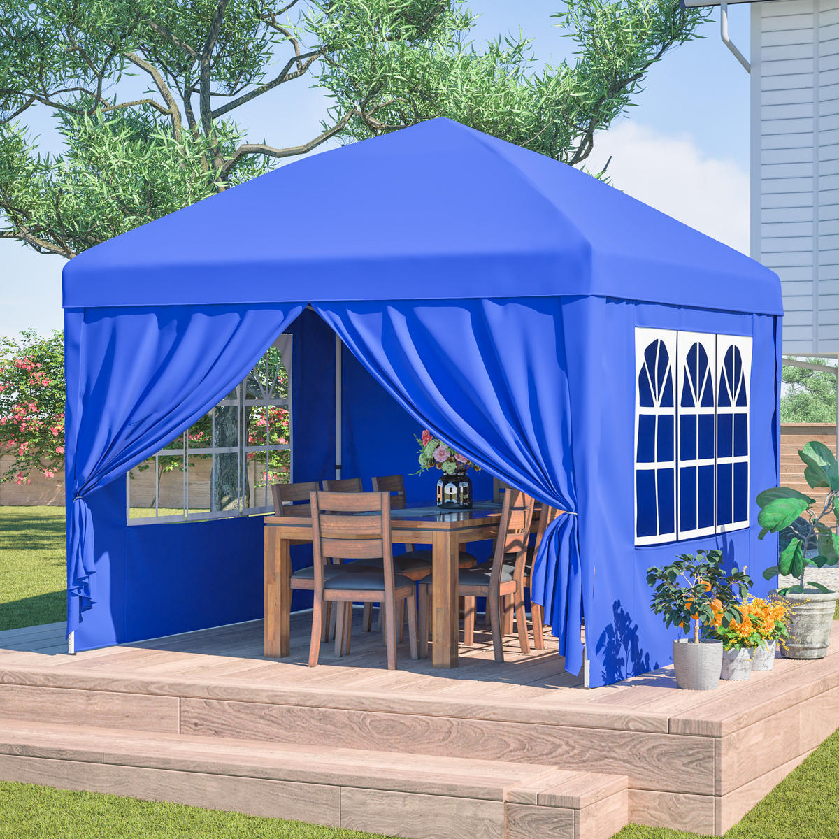 PAVILLON 3x3 m mit 4 Seitenwänden blau 197/260 cm - Blau, Metall (313/197/313cm) - ComfortXL