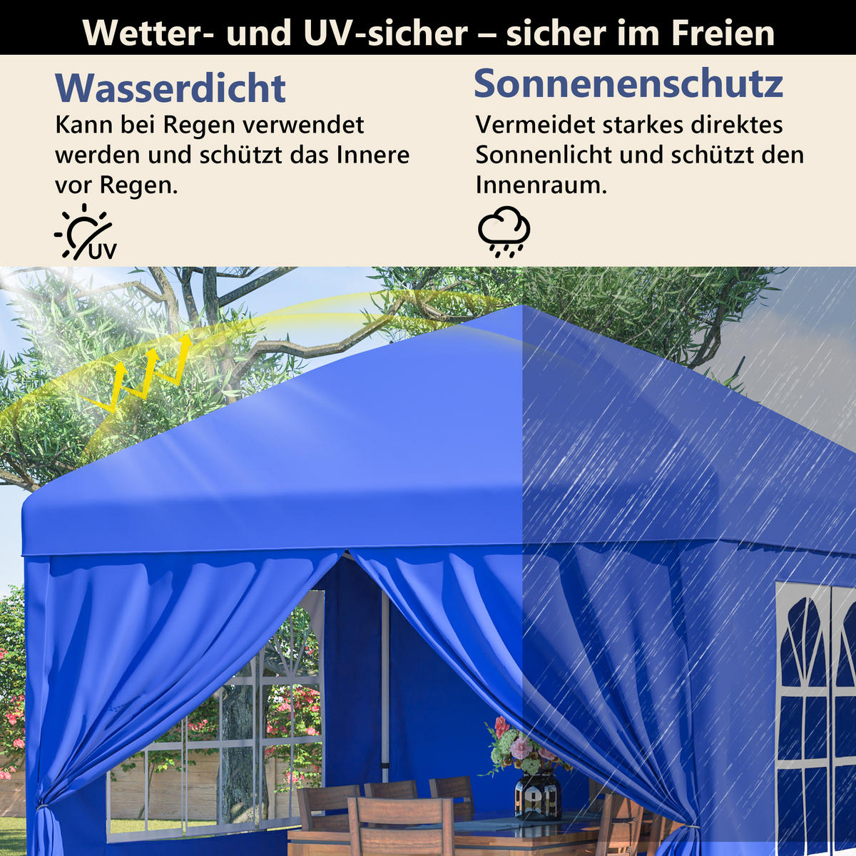 PAVILLON 3x3 m mit 4 Seitenwänden blau 197/260 cm - Blau, Metall (313/197/313cm) - ComfortXL