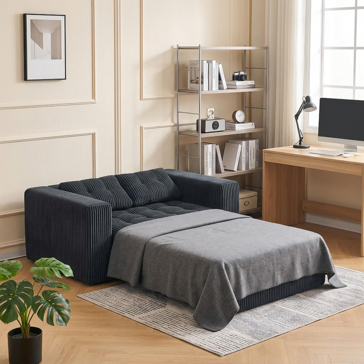 SCHLAFSOFA 140/85/54 cm Schwarz Cord - Schwarz, Textil (85/54/140cm) - Oxeza