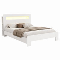 BETT mit Stauraum und LED 180x200 cm Holz Weiß - Weiß, Holzwerkstoff (180/200cm) - Meubliv