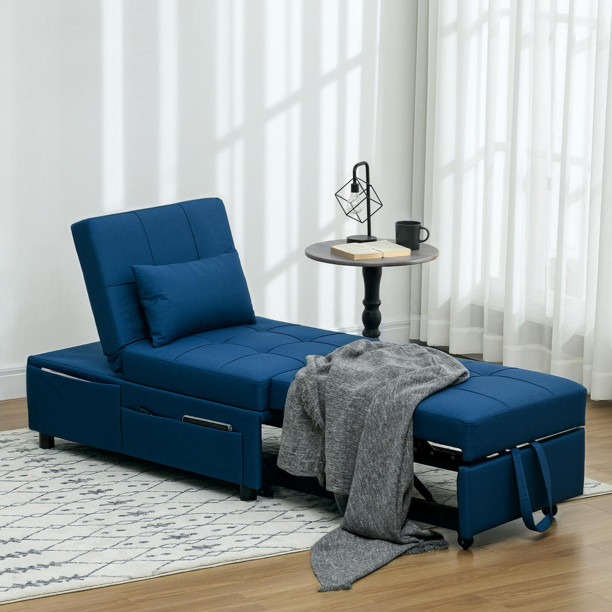 3-IN-1 Schlafsessel mit Bettfunktion, ausziehbares Schlafsofa, Schlafstuhl - Blau, Textil (104/81/65.5cm) - HOMCOM