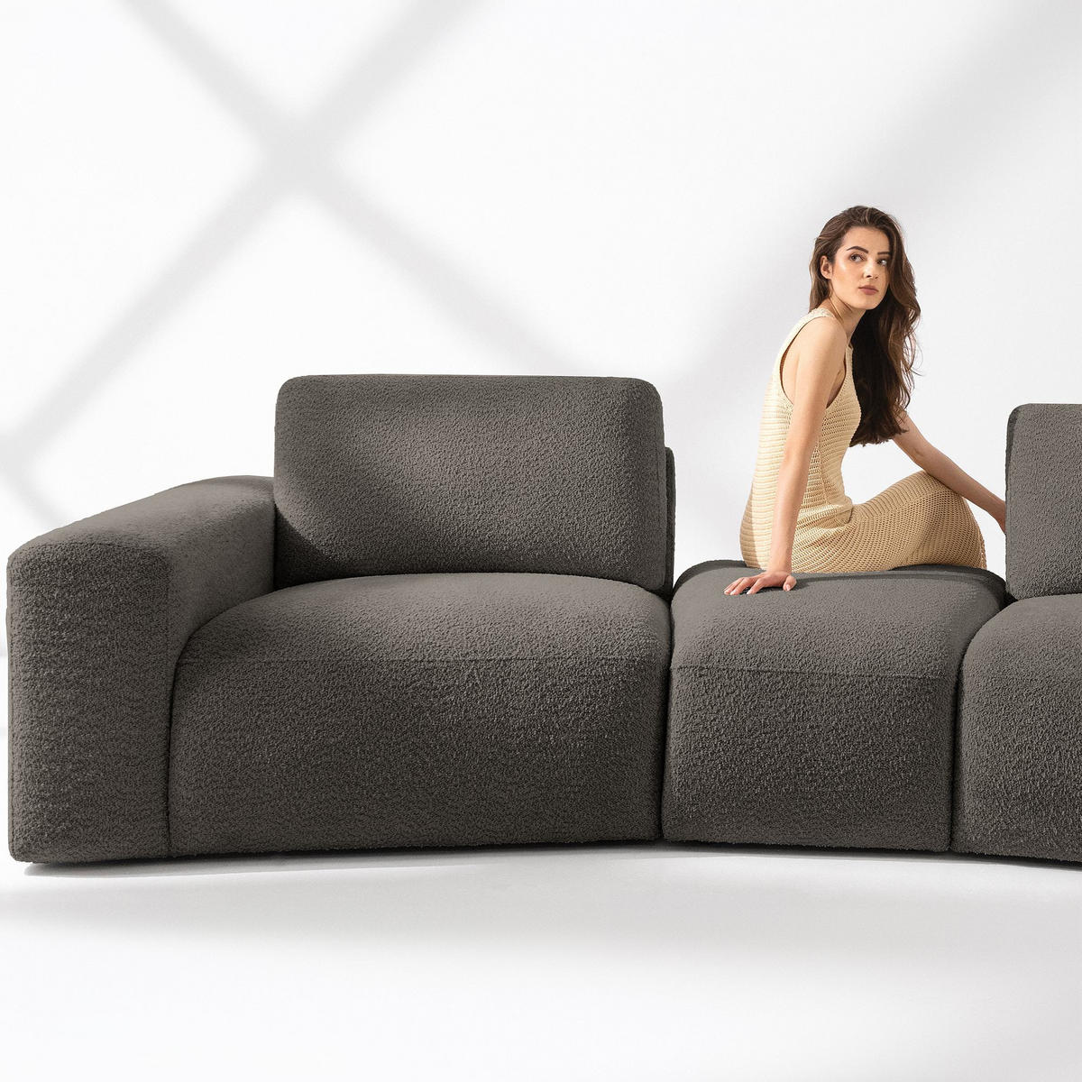 4-SITZER ECKSOFA ZUCCO Boucle rechts, Dunkelbraun - Dunkelbraun, Textil (350/84/105cm) - KONSIMO®