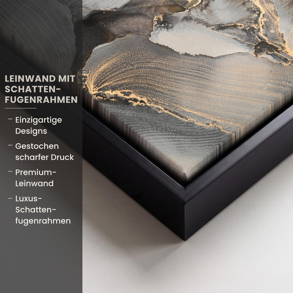 LEINWAND Bilder mit Rahmen - Grau - Luxus - Gold - Marmor - 40x30 - Dunkelgrau, Textil (40/30cm) - MuchoWow