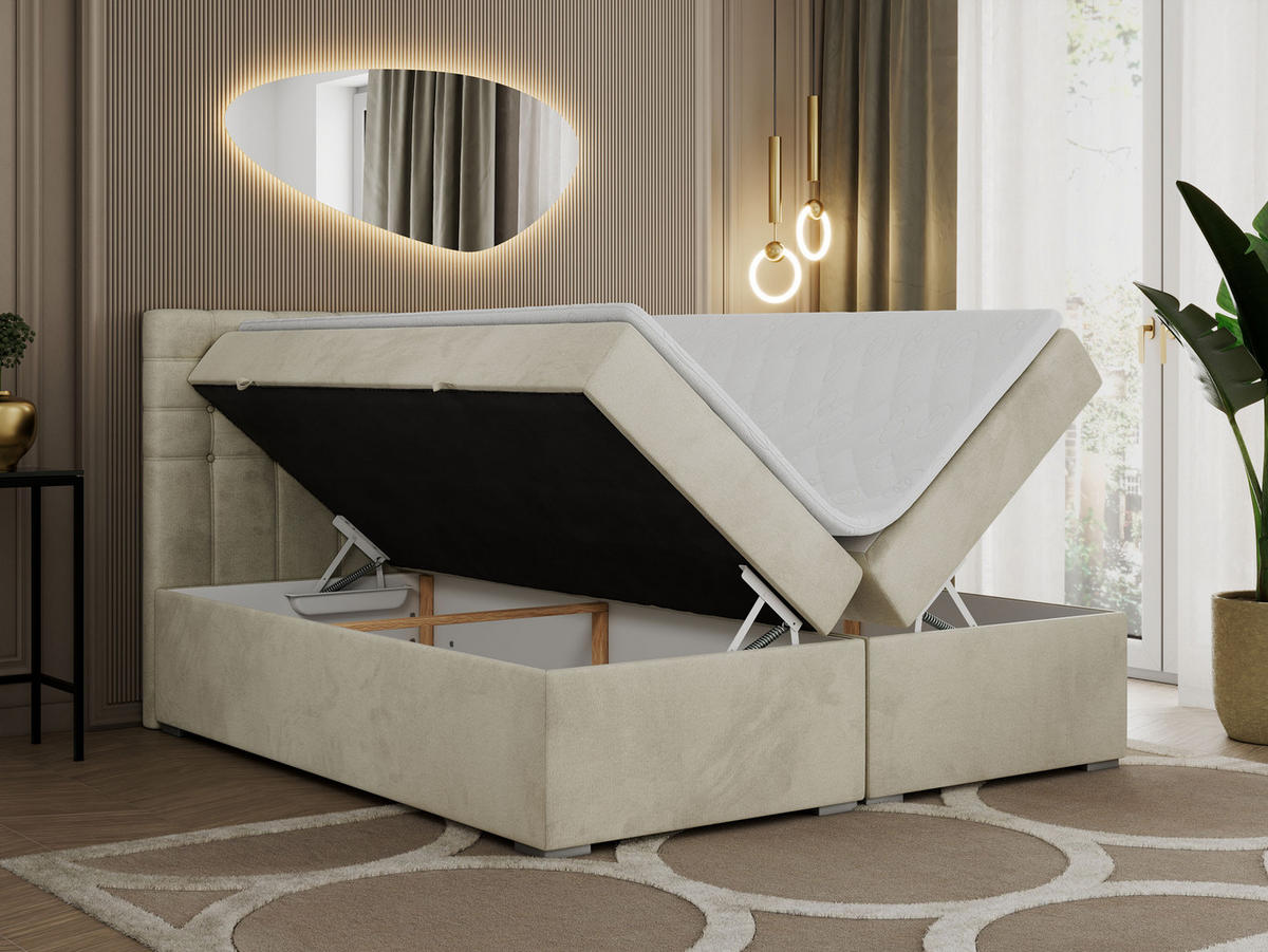 BOXBETT SUSAN 140/200 Beige Velvet - H3 - Beige, Holz/Textil (140/200cm) - MKS