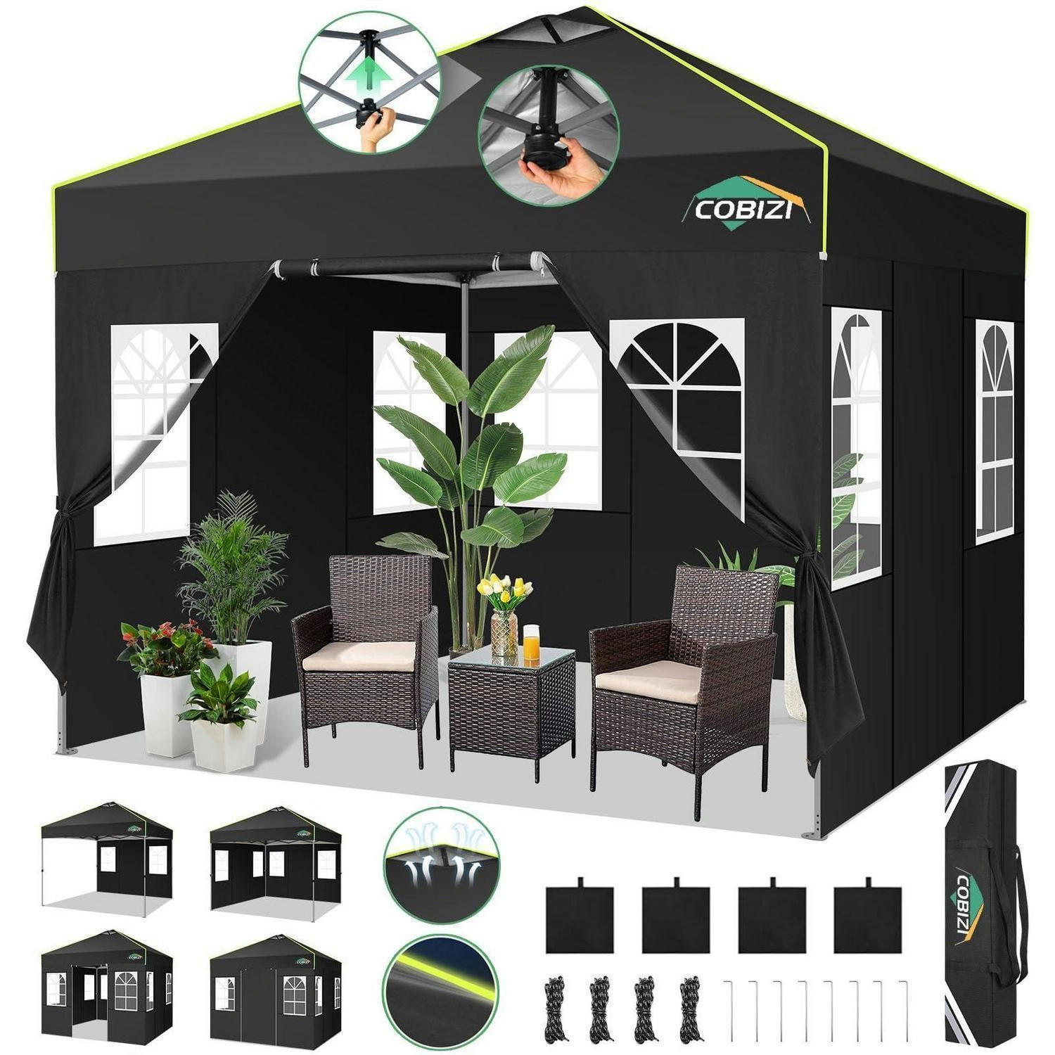 FALTPAVILLON 3x3m mit Seitenwänden wasserdicht UV-Schutz 3 Höhen verstellbar Schwarz - Schwarz, Textil (300/298.2/300cm)