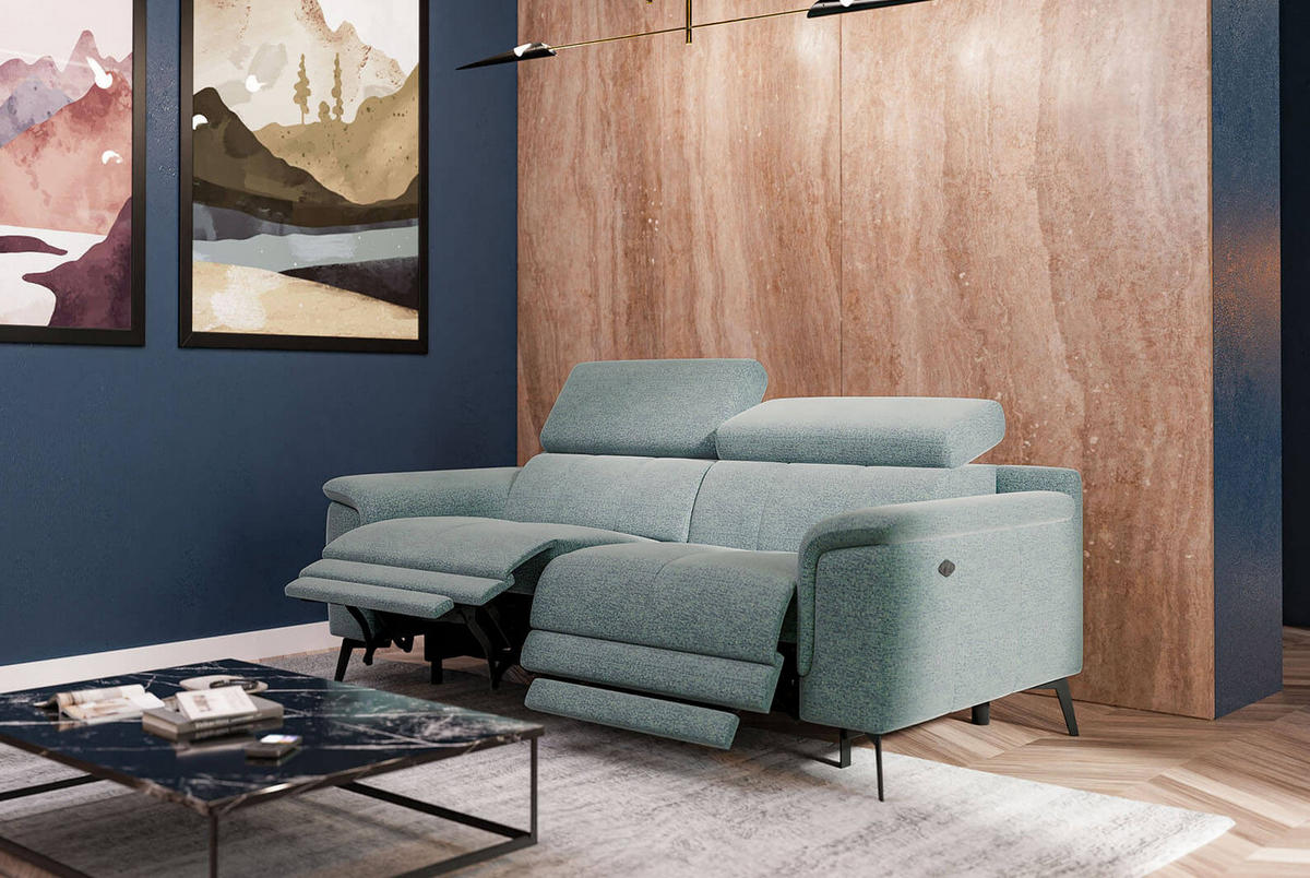 RELAXSOFA FIERO 3-Sitzer mit 2 Relaxfunktionen, mintgrün - Schwarz/Mintgrün, Holzwerkstoff/Textil (212/82/103cm) - Courtois Laville