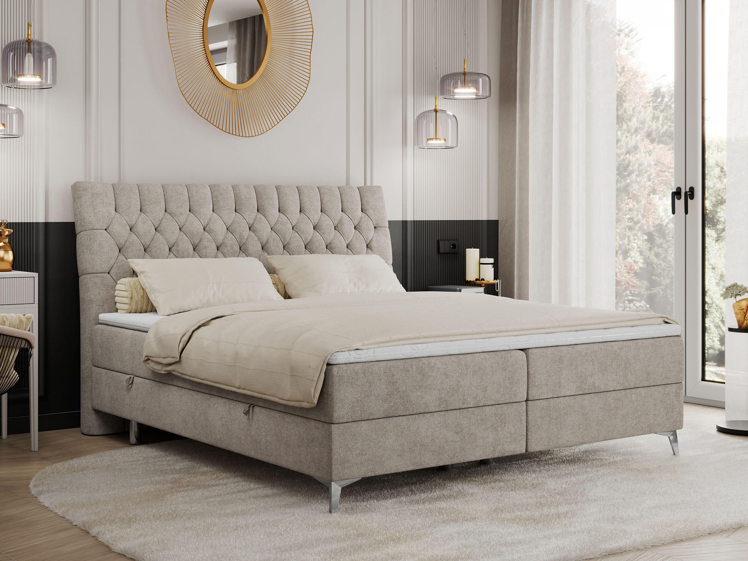 BOXBETT MILEN 160/200 Beige Struktur - H3 - Beige, Holz/Textil (160/200cm) - MKS
