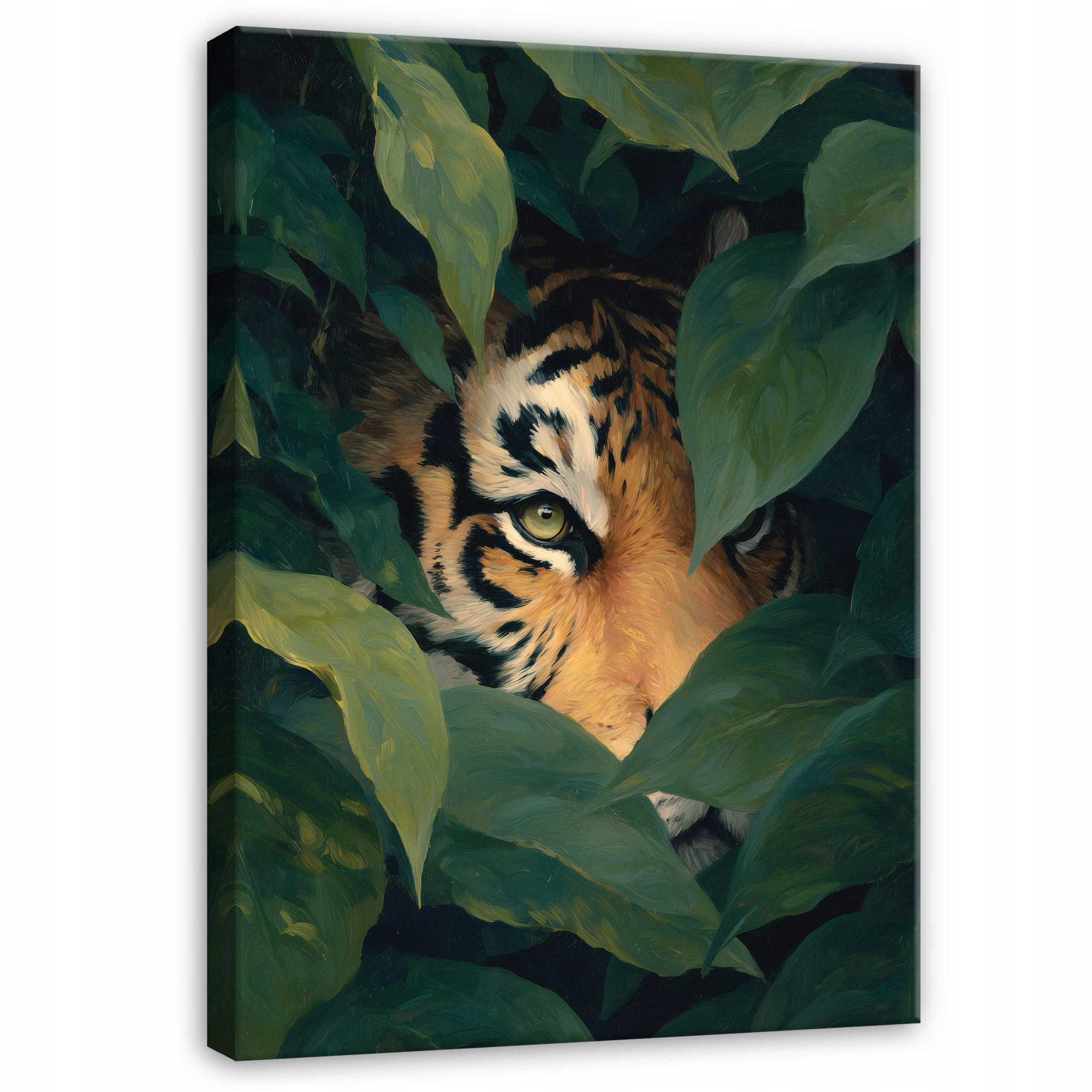 LEINWANDBILD Tiger Blätter Grün 70x100 cm - Multicolor, Holzwerkstoff (70/100cm) - Wallarena