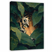 LEINWANDBILD Tiger Blätter Grün 70x100 cm - Multicolor, Holzwerkstoff (70/100cm) - Wallarena