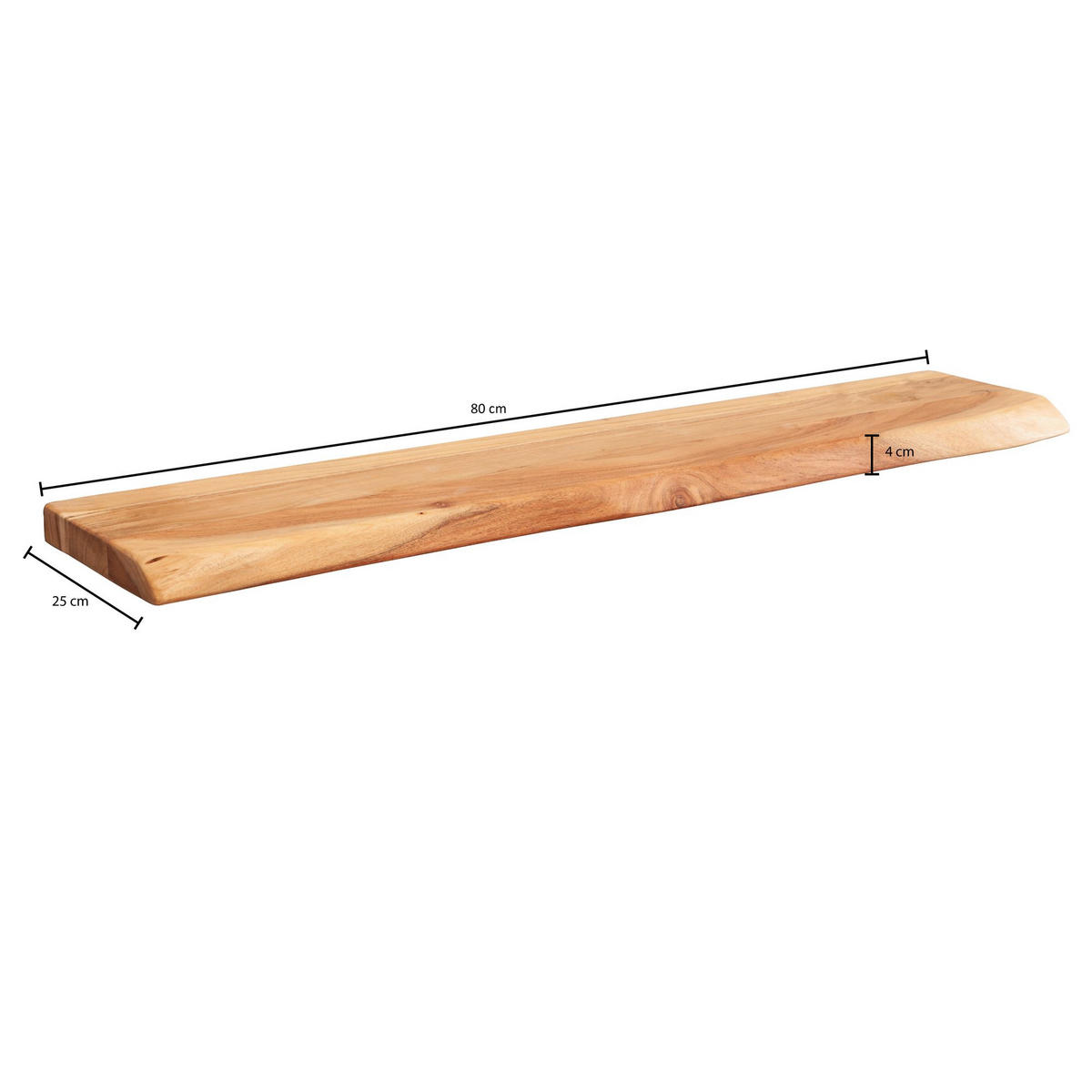 WANDREGAL Akazienholz Baumkante Rustikal, Beige 80x25x4 cm - Beige, Holz (80/4/25cm) - KADIMA DESIGN