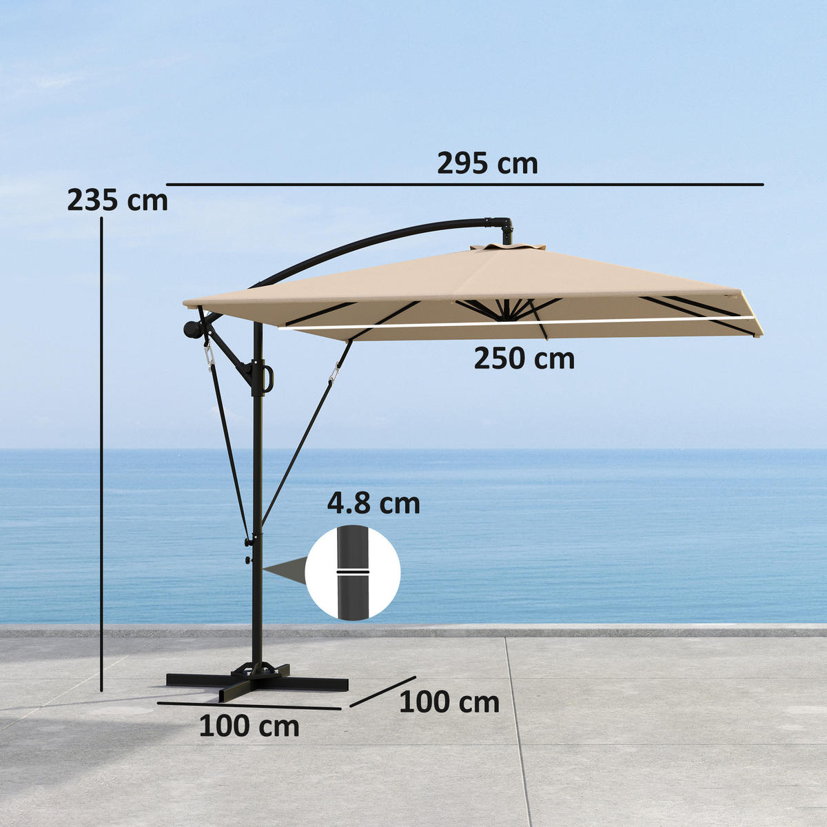 AMPELSCHIRM Ø260 cm mit UV-Schutz - Beige, Metall (250/295cm) - Outsunny