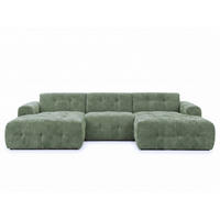 WOHNLANDSCHAFT in U-Form mit raffinierten Steppungen, 6-Sitzer, Wellenunterfederung, B323/T161/H79 cm, Chenille-Bezug in Grün / 21049 - Schwarz/Grün, Kunststoff/Textil (323/79/161cm) - luma-home