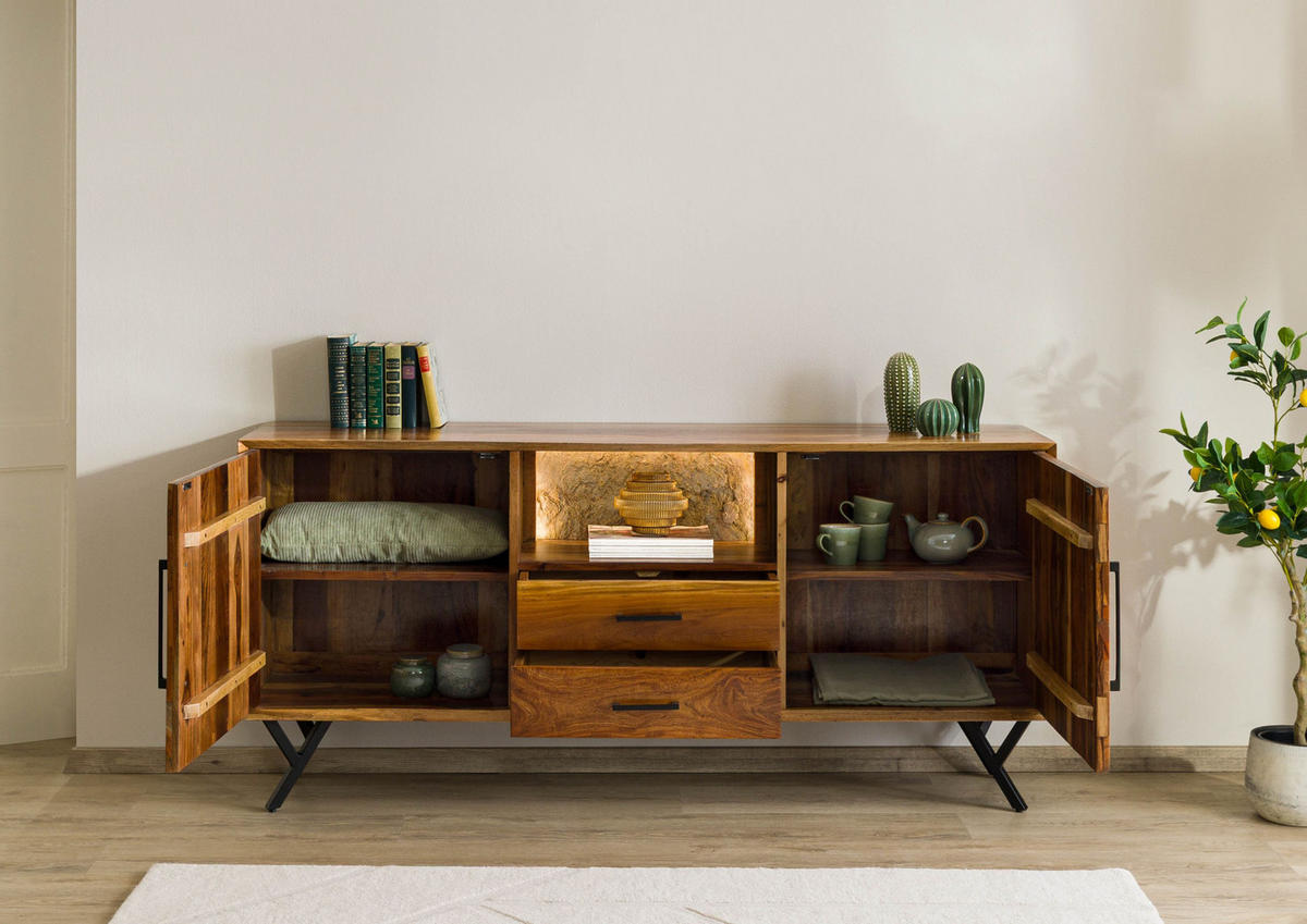 SIDEBOARD Altholz 180x40x81 natur lackiert AVIGNON #111 - Braun, Holz (180/81/40cm) - Massivmoebel24