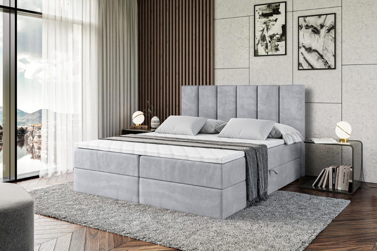BOXBETT mit Matratze H3 und Lattenrost - BOXI1 - 160x200 cm Hellgrau - Hellgrau, Holzwerkstoff (160/200cm) - ALTDECOR