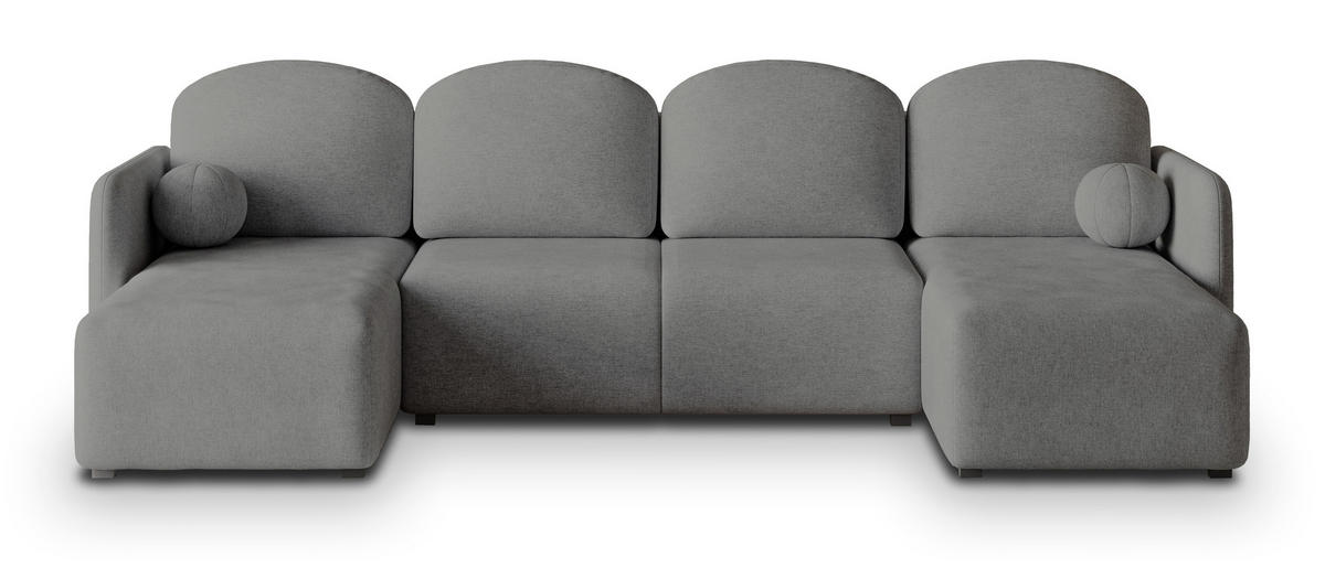 WOHNLANDSCHAFT NUBERO Grau Geflochtener Stoff mit Schlaffunktion - Grau, Holz (285/85/143cm) - MASSENO