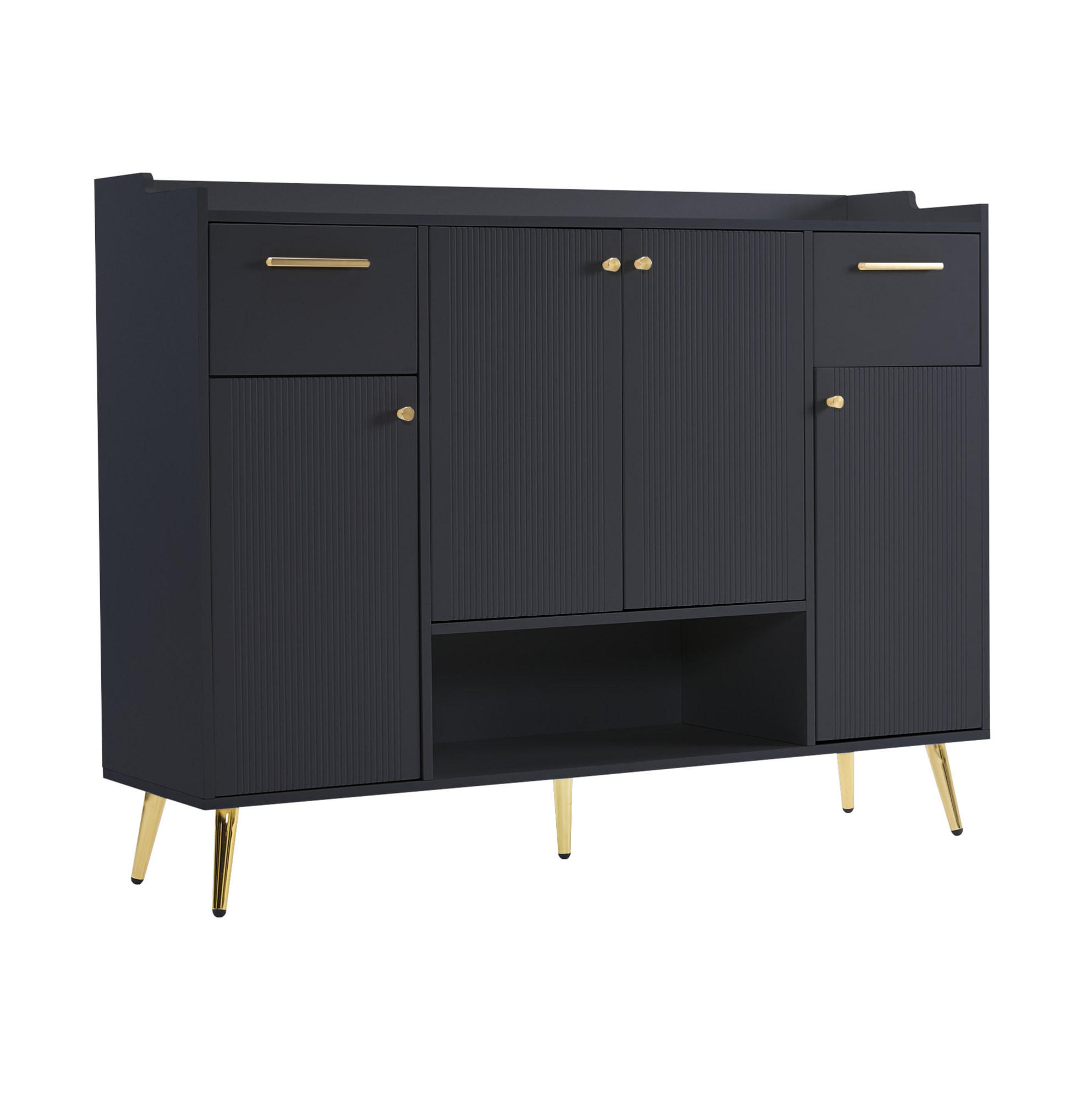 SCHUHSCHRANK aus Spanplatte 130x37x100cm in Schwarz mit 2 Schubladen - Schwarz, Holzwerkstoff (130/100/37cm) - Modfu